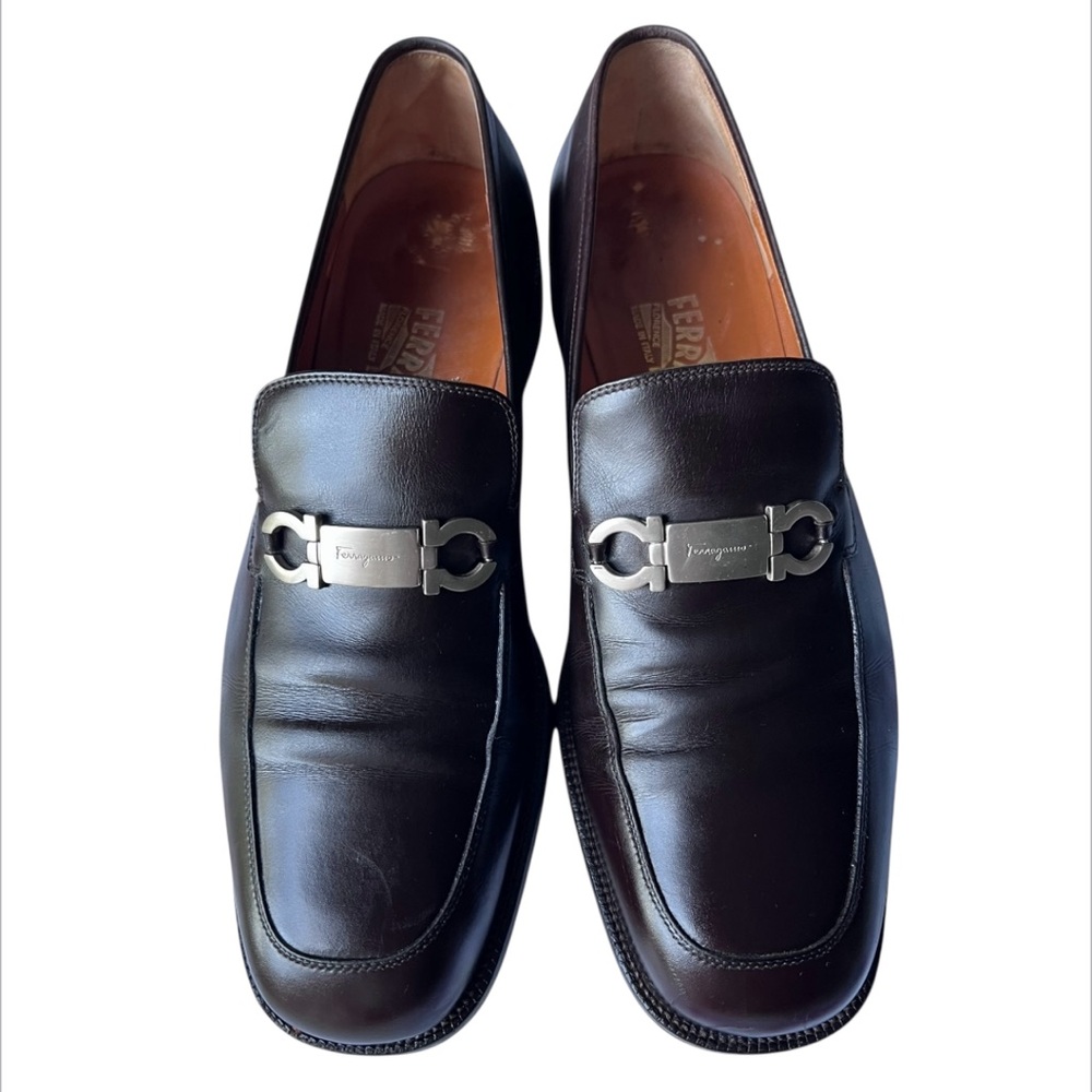 Salvatore Ferragamo Leather Moccasin Loafer Gancini Ornament Dress Shoes Size 10
